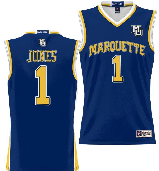 Men's Kam Jones Jersey #1 Marquette Golden Eagles NIL Basketball Lightweight Navy