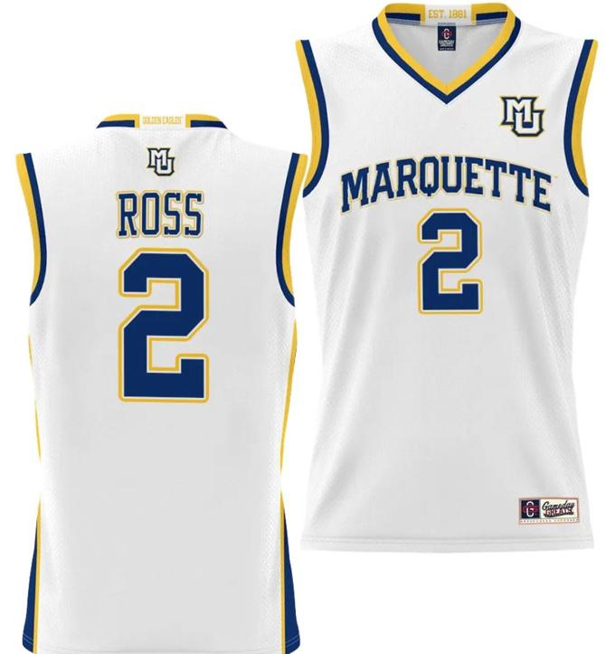 Men's Chase Ross Jersey #2 Marquette Golden Eagles NIL Basketball Lightweight White