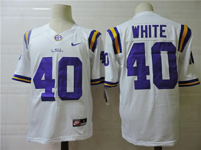 Men's LSU Tigers #40 White College Football Jersey