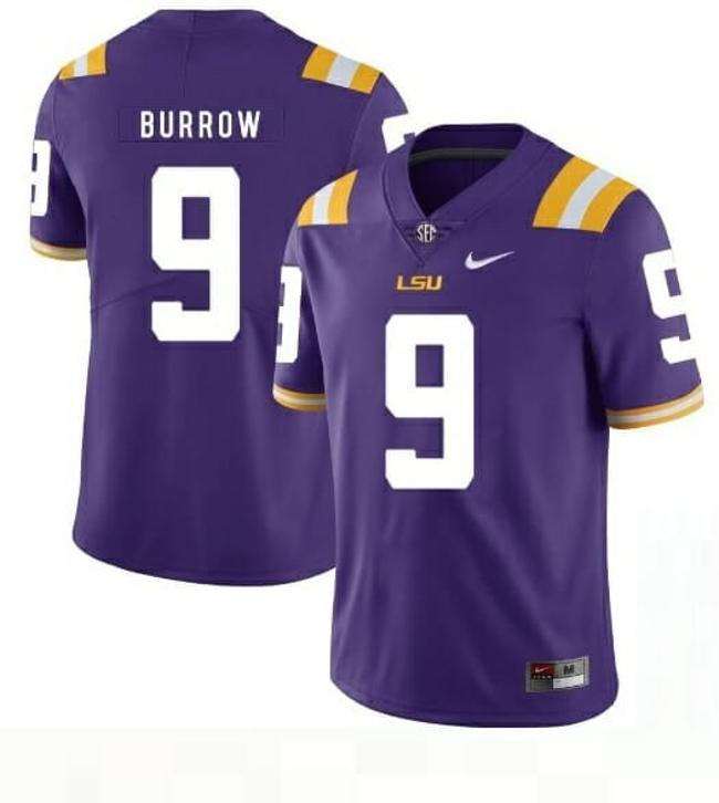 Men's Joe Burrow LSU Jersey #9 Football Purple