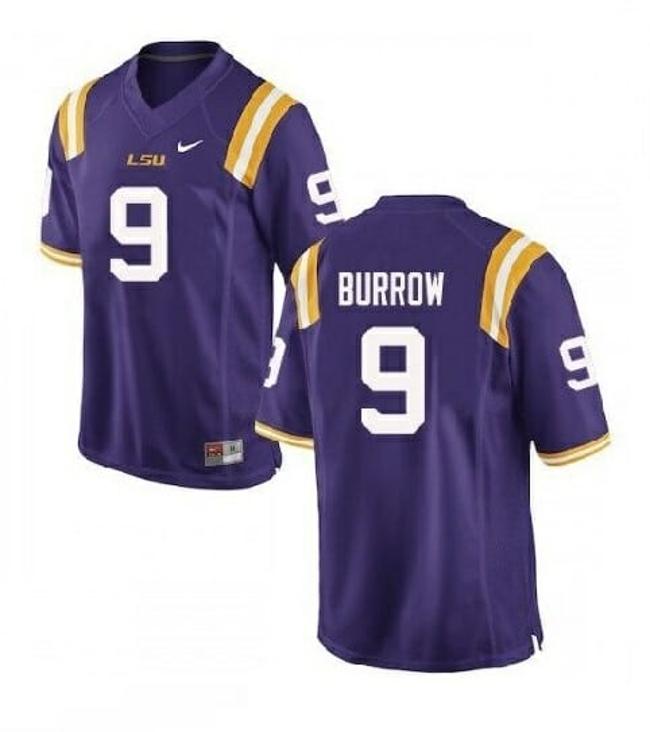 Men's LSU Tigers #9 Joe Burrow Jersey Stiched NCAA Football Purple