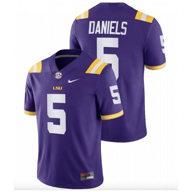 Men's LSU Tigers Jayden Daniels Jersey #5 College Football Purple