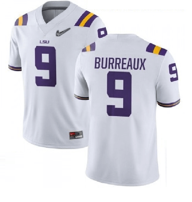 Men's LSU Tigers #9 Joe Burreaux Jersey NCAA Football White Diamond Quest