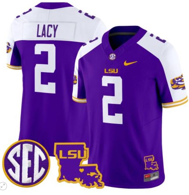 Men's Kyren Lacy Jersey #2 LSU Tigers 2024 Louisiana Patch Vapor Limited College Football Stitched Purple Alternate