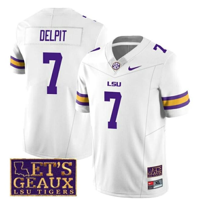 Men's Lsu Tigers Grant Delpit Jersey #7 College Football Let's Geaux Patch Stitched White