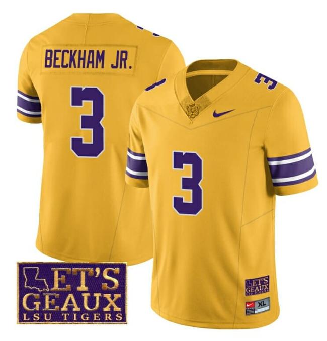 Men's Lsu Tigers Odell Beckham Jr Jersey #3 College Football Let's Geaux Patch Stitched Yellow