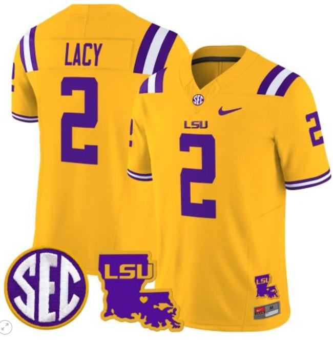 Men's Kyren Lacy Jersey #2 LSU Tigers 2024 Louisiana Patch Vapor Limited College Football Stitched Gold