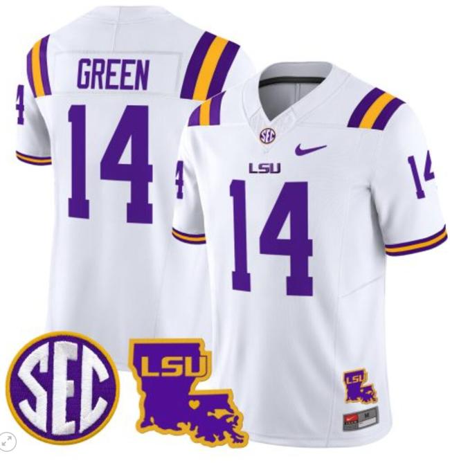 Men's Trey'Dez Green Jersey #14 LSU Tigers 2024 Louisiana Patch Vapor Limited College Football Stitched White