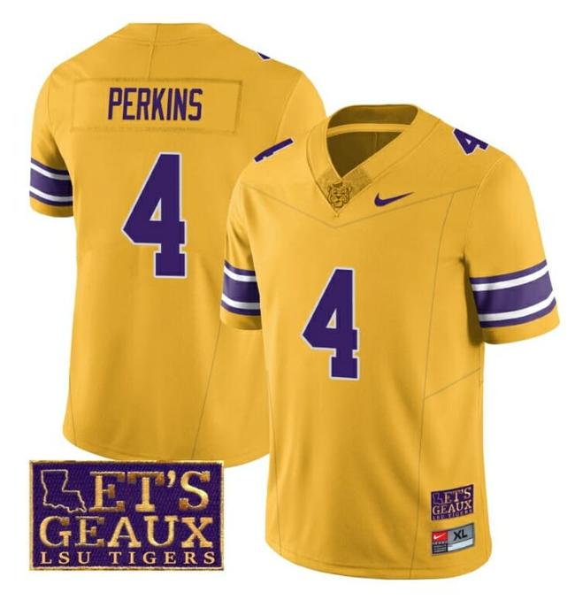 Men's Lsu Tigers Harold Perkins Jersey #4 College Football Let's Geaux Patch Stitched Yellow