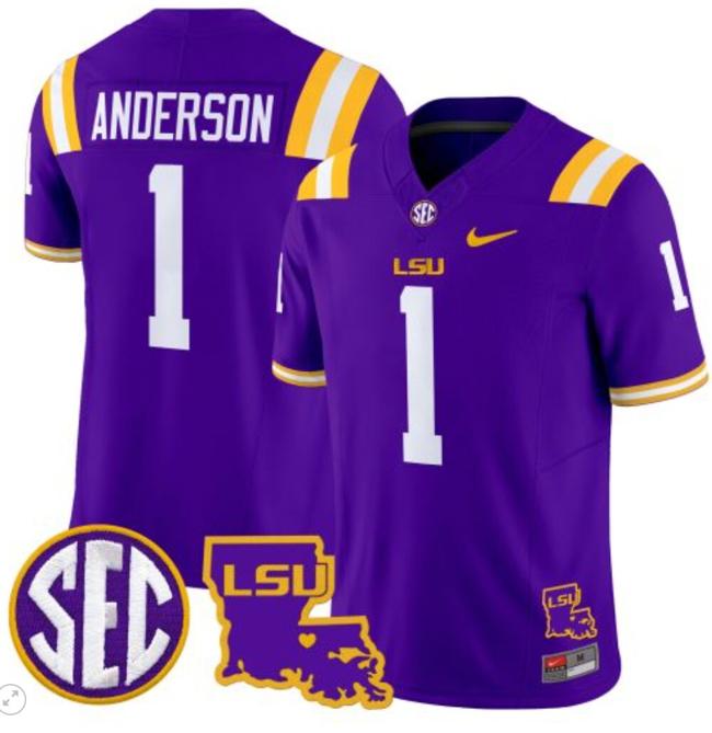 Men's Aaron Anderson Jersey #1 LSU Tigers 2024 Louisiana Patch Vapor Limited College Football Stitched Purple