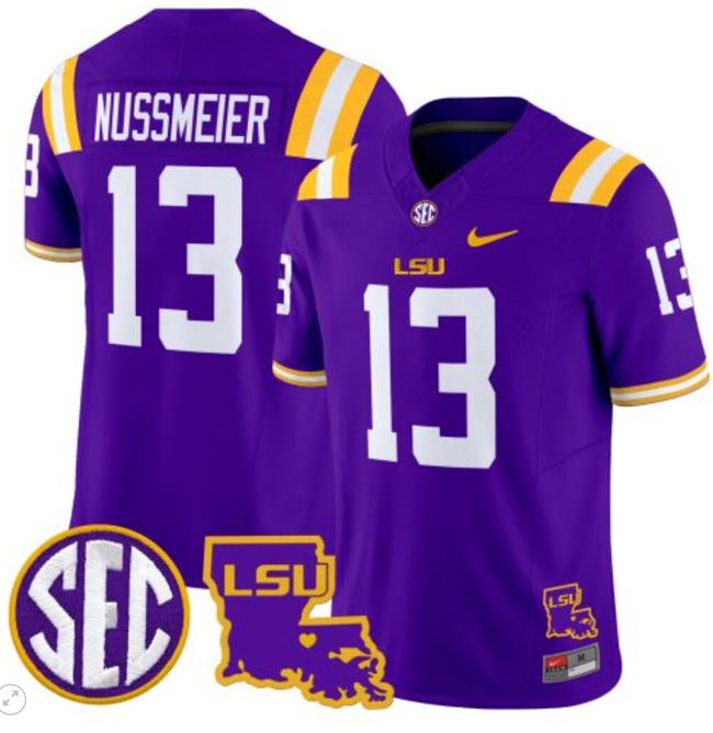 Men's Garrett Nussmeier Jersey #13 LSU Tigers 2024 Louisiana Patch Vapor Limited College Football Stitched Purple