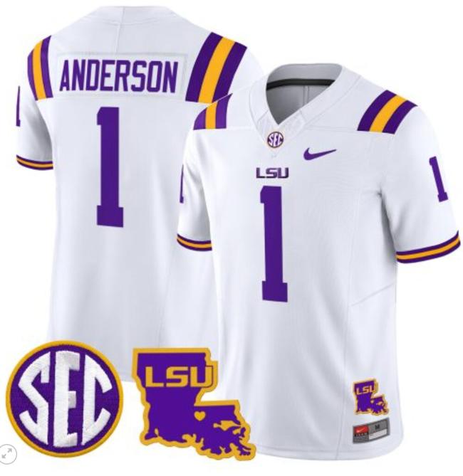 Men's Aaron Anderson Jersey #1 LSU Tigers 2024 Louisiana Patch Vapor Limited College Football Stitched White