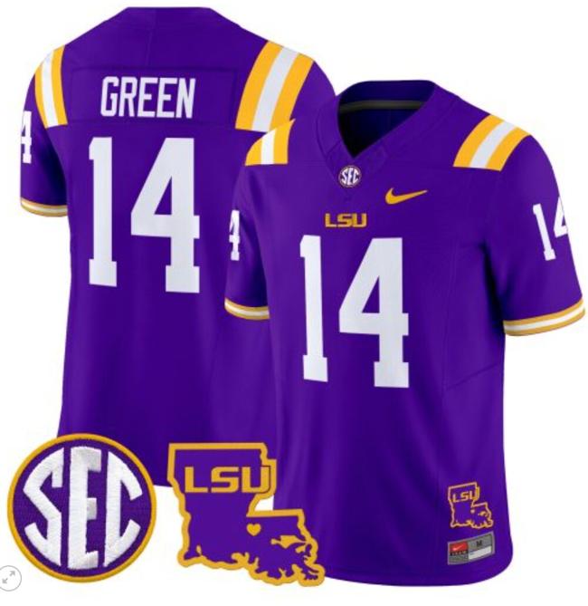 Men's Trey'Dez Green Jersey #14 LSU Tigers 2024 Louisiana Patch Vapor Limited College Football Stitched Purple