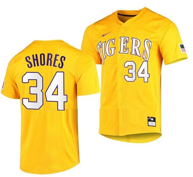 Men's Chase Shores Jersey LSU Tigers Baseball NCAA College Yellow Alumni #34