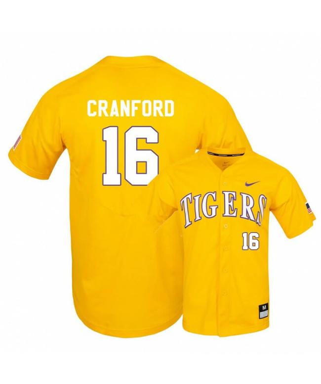 Men's LSU Tigers 16 Collier Cranford Yellow Elite College Baseball Jersey