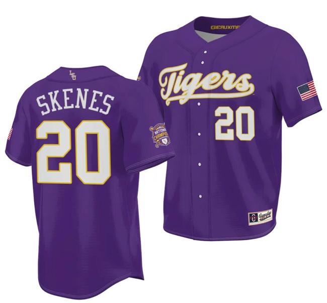 Men's 2023 College World Series Champions Paul Skenes Jersey LSU Tigers NCAA Baseball Purple #20