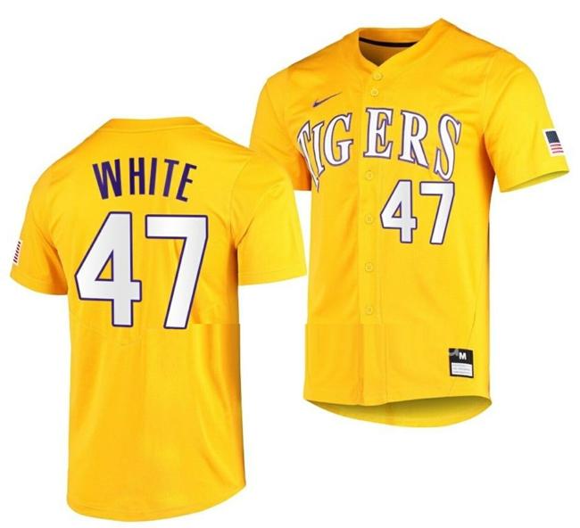 Men's Tommy White Jersey Lsu Tigers Baseball NCAA College Vapor Untouchable Elite Gold #47