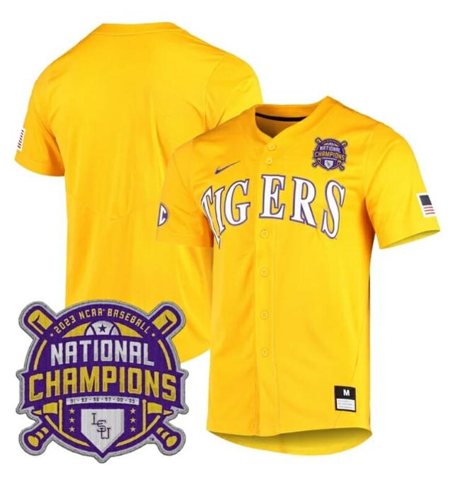 Men's Lsu Tigers Jersey NCAA College Baseball National Champions Stitched Gold