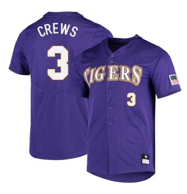 Men's Dylan Crews Jersey LSU Tigers Baseball NCAA College Purple Alumni #3