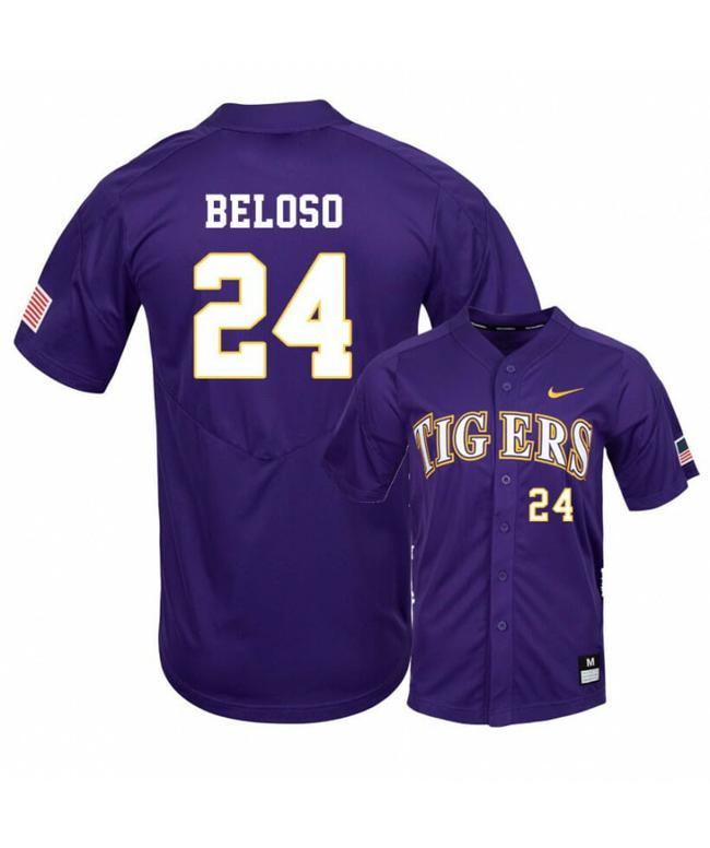 Men's LSU Tigers 24 Cade Beloso Purple Elite College Baseball Jersey