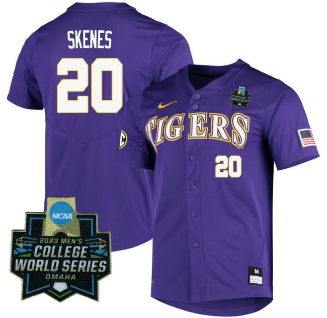 Men's 2023 College World Series Paul Skenes Jersey LSU Tigers NCAA Baseball Purple#20