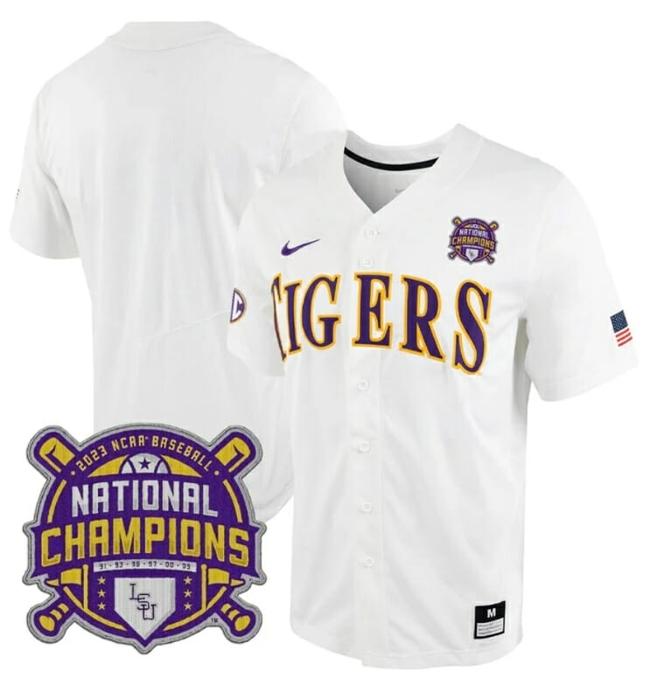 Men's Lsu Tigers Jersey NCAA College Baseball National Champions Stitched White Tigers