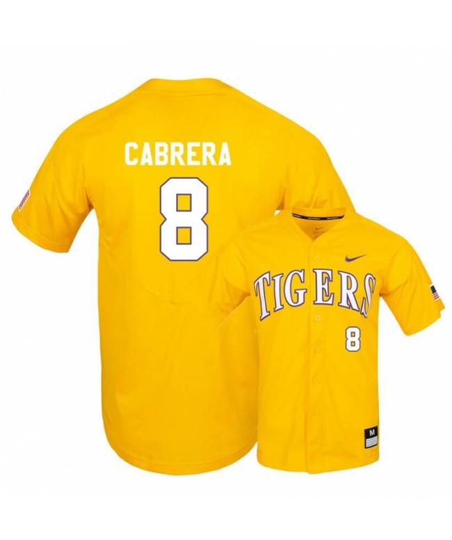 Men's LSU Tigers 8 Daniel Cabrera Yellow Elite College Baseball Jersey