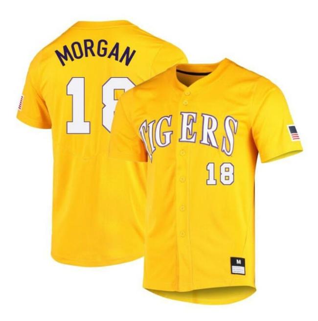 Men's Tre Morgan Jersey LSU Tigers Baseball NCAA College Yellow Alumni #18