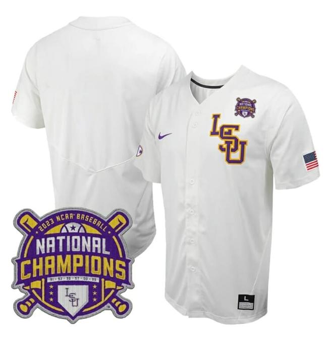 Men's Lsu Tigers Jersey NCAA College Baseball National Champions Stitched White