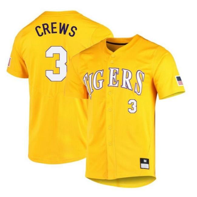 Men's Dylan Crews Jersey LSU Tigers Baseball NCAA College Yellow Alumni #3