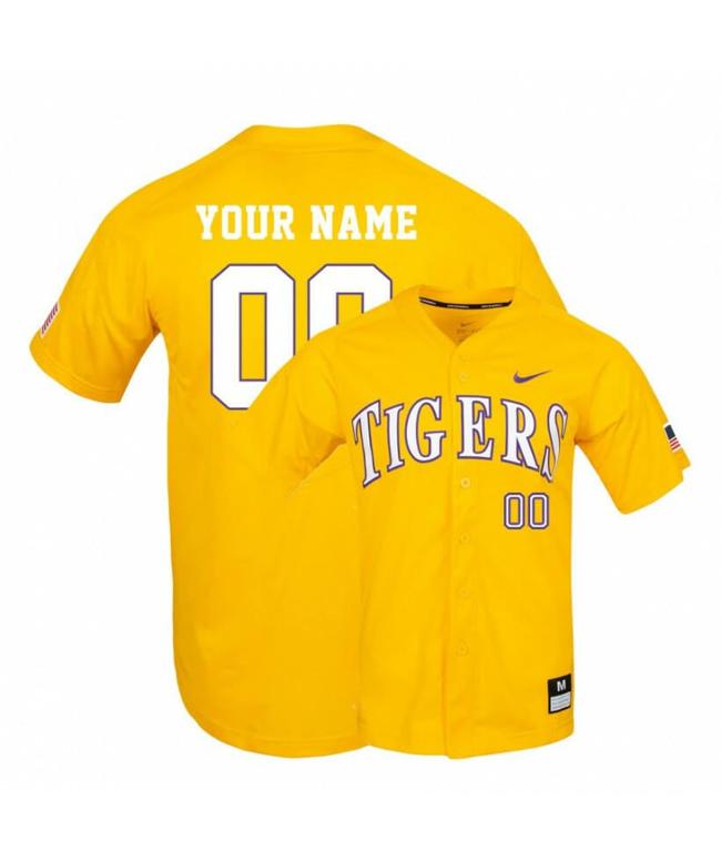 Men's LSU Tigers Yellow Elite Custom Name and Number College Baseball Jersey