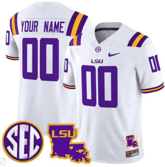 Men's Custom LSU Tigers Jersey Name and Number 2024 Louisiana Patch Vapor Limited College Football Stitched White