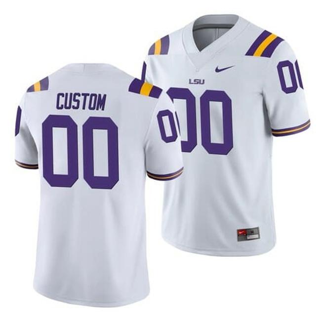 Men's LSU Tigers Custom Jersey Name Number NCAA Football White