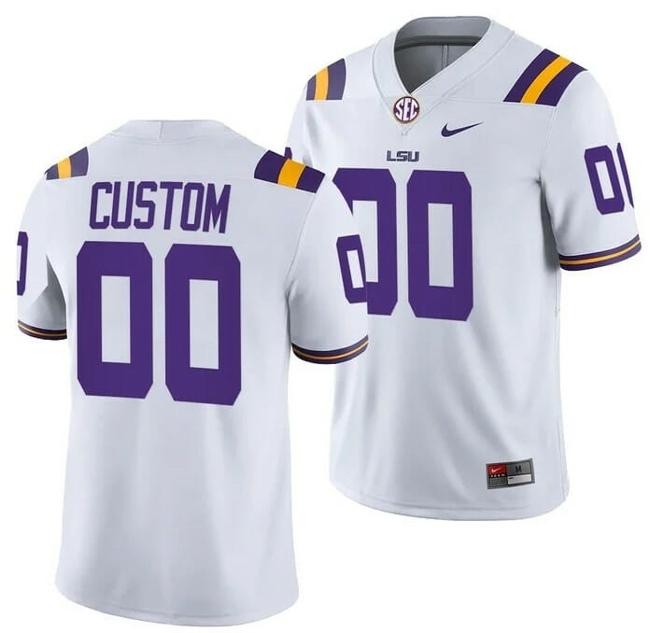 Men's LSU Tigers Football Jersey Custom White 2021-22 College Football Game Jersey