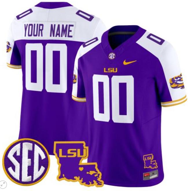 Men's Custom LSU Tigers Jersey Name and Number 2024 Louisiana Patch Vapor Limited College Football Stitched Purple Alternate