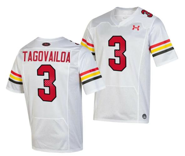 Men's Maryland Terrapins Taulia Tagovailoa Jersey #3 College Football Game Throwback 2023 White