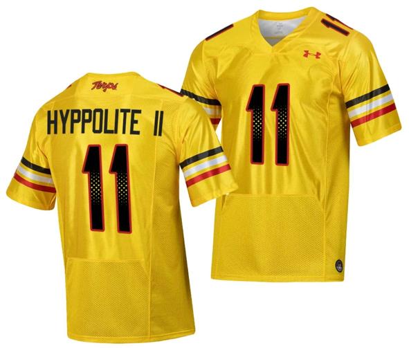 Men's Maryland Terrapins Ruben Hyppolite II Jersey #11 College Football Gold 2023 Script Uniform