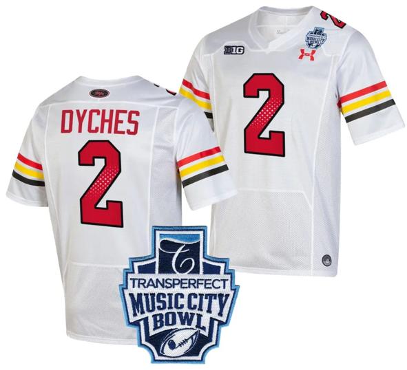 Men's Corey Dyches Jersey #2 Maryland Terrapins 2023 Music City Bowl Patch Football White