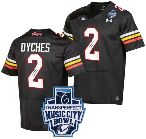 Men's Corey Dyches Jersey #2 Maryland Terrapins 2023 Music City Bowl Patch Football Black