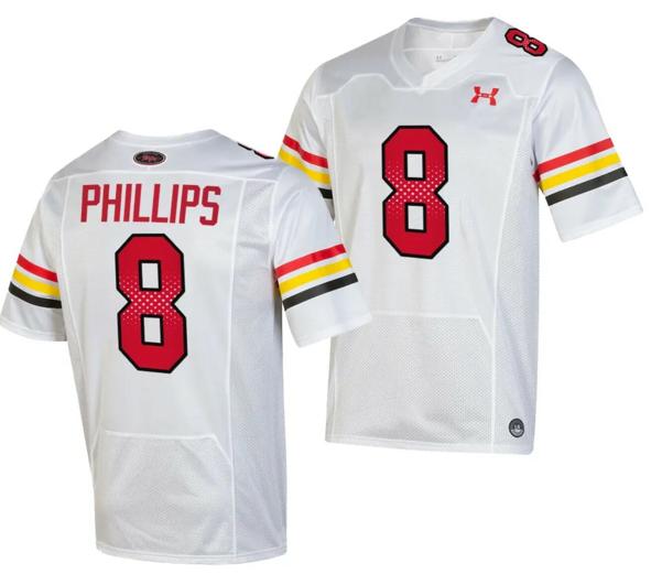 Men's Maryland Terrapins Jordan Phillips Jersey #8 College Football Game Throwback 2023 White