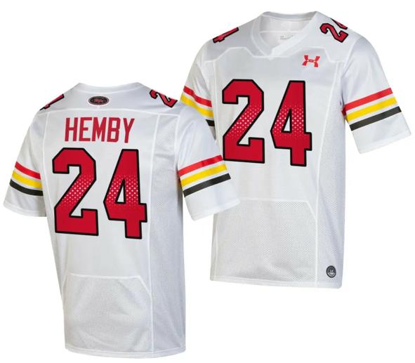 Men's Maryland Terrapins Roman Hemby Jersey #24 College Football Game Throwback 2023 White