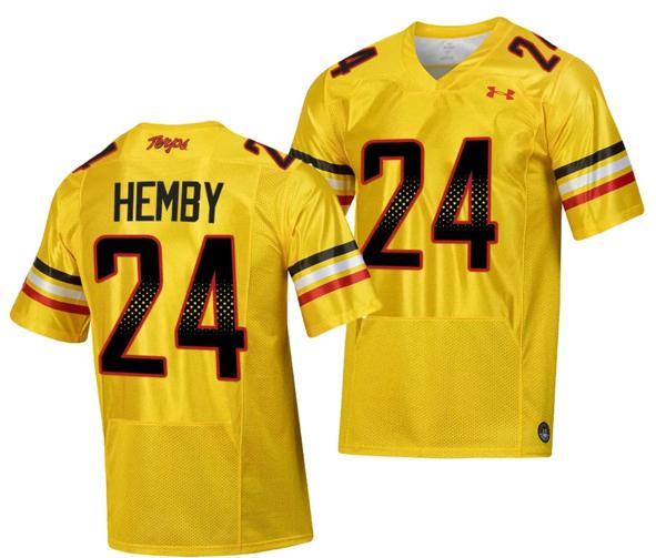 Men's Maryland Terrapins Roman Hemby Jersey #24 College Football Gold 2023 Script Uniform