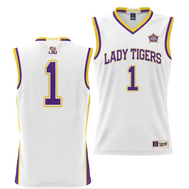 Men's LSU Tigers Basketball Jersey 2023 NCAA National Champions White #1