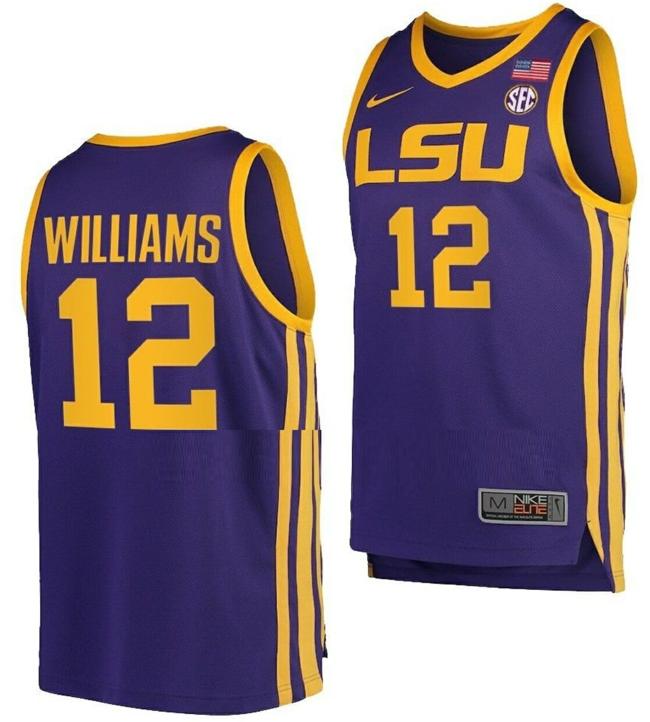 Men's KJ Williams Jersey LSU Tigers College Basketball Purple #12