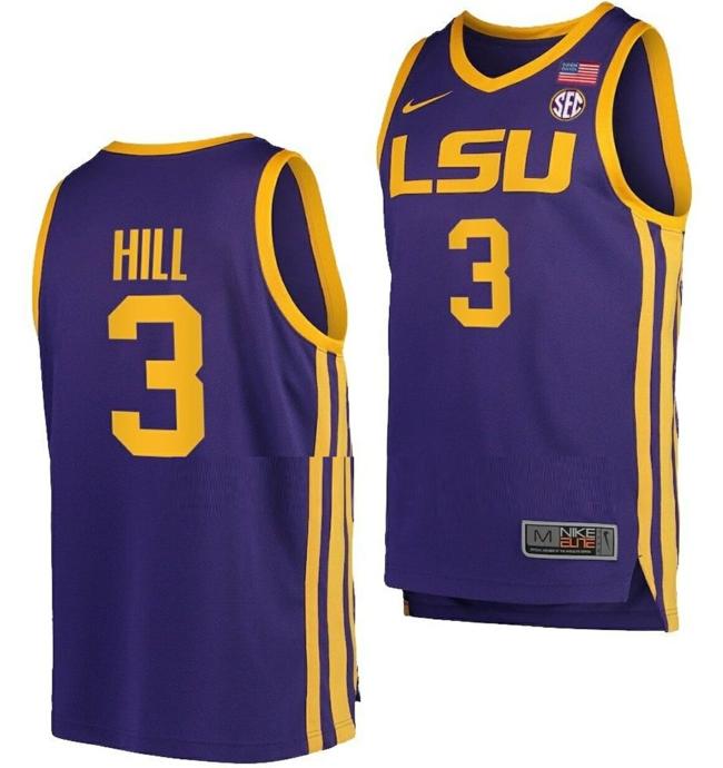 Men's Justice Hill Jersey LSU Tigers College Basketball Purple #3