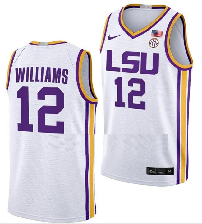 Men's KJ Williams Jersey LSU Tigers College Basketball Limited White #12