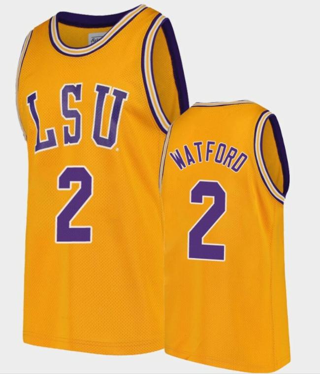 Men's Trendon Watford Jersey LSU Tigers College Basketball Gold Replica #2