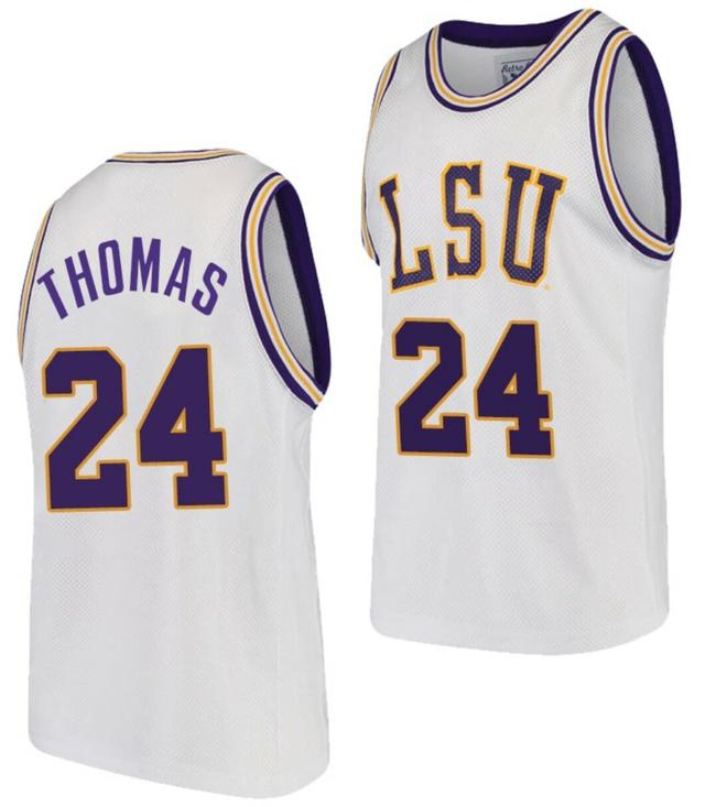 Men's Cameron Thomas Jersey LSU Tigers College Basketball White Replica #24