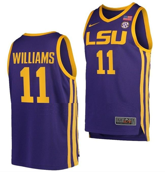 Men's Justice Williams Jersey LSU Tigers College Basketball Purple #11