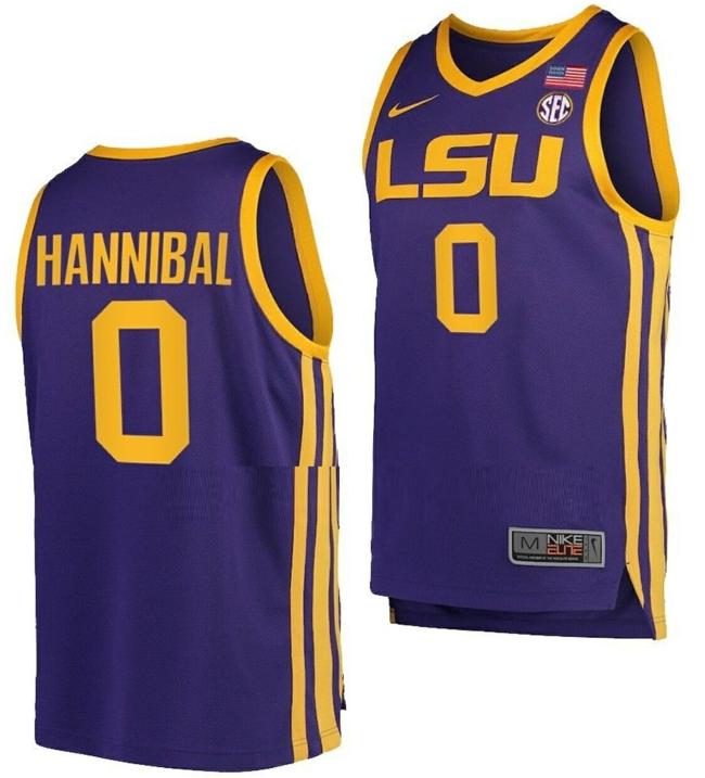 Men's Trae Hannibal Jersey LSU Tigers College Basketball Purple #0